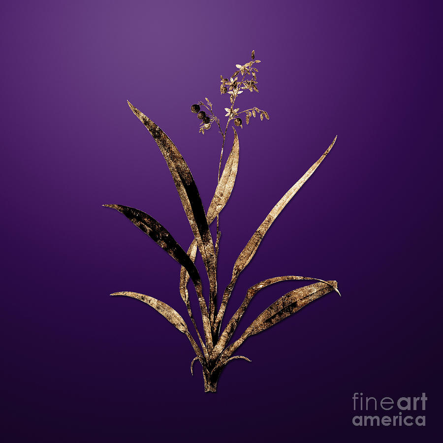 Gold Flax Lilies on Royal Purple n.00151 Painting by Holy Rock Design