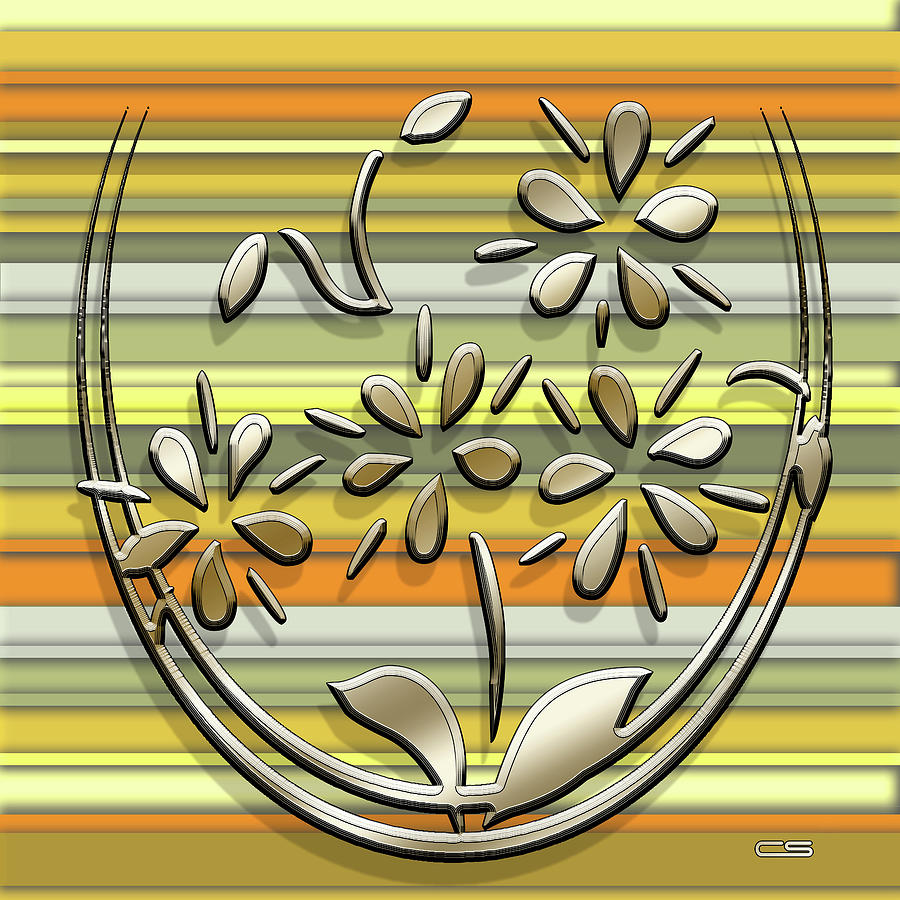 Gold Flowers on Yellow 2 Digital Art by Chuck Staley