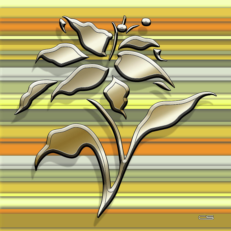 Gold Flowers on Yellow Digital Art by Chuck Staley