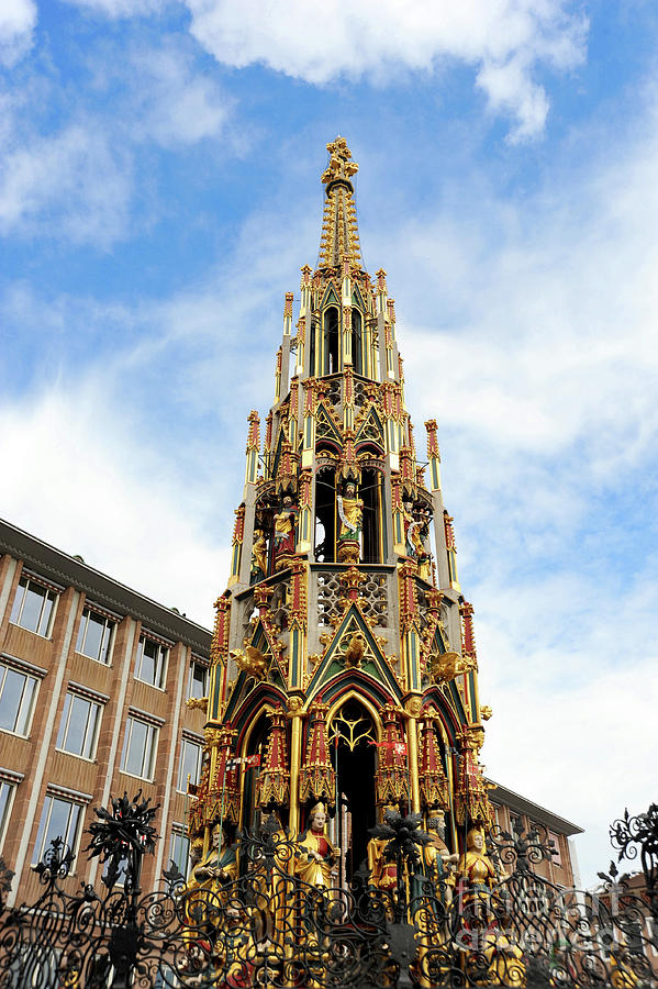 Schoner Brunnen gold fountain tower of Nuremberg, Germany Photograph by Gunther Allen