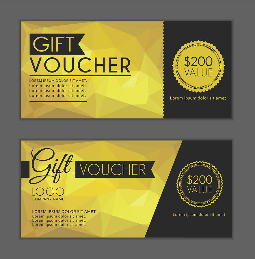 Gold Gift Vouchers Template. Bleed Size in in proportion 214x99 mm. Drawing by Artvea