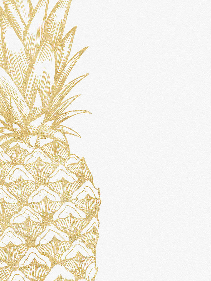 Pineapple Digital Art - Gold Glitter Pineapple - Day by Ink Well