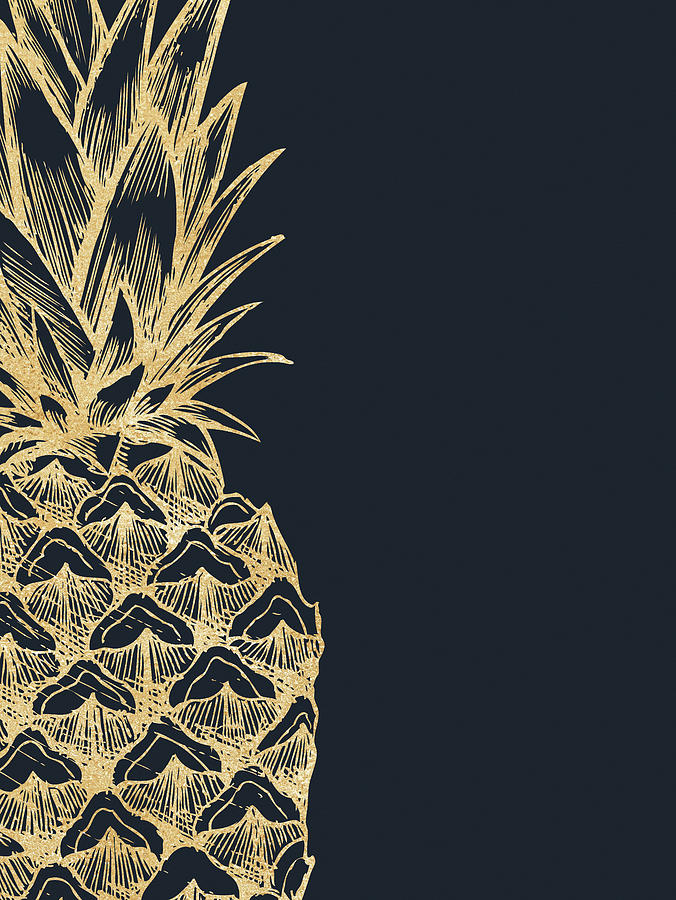 Pineapple Digital Art - Gold Glitter Pineapple - Night by Ink Well