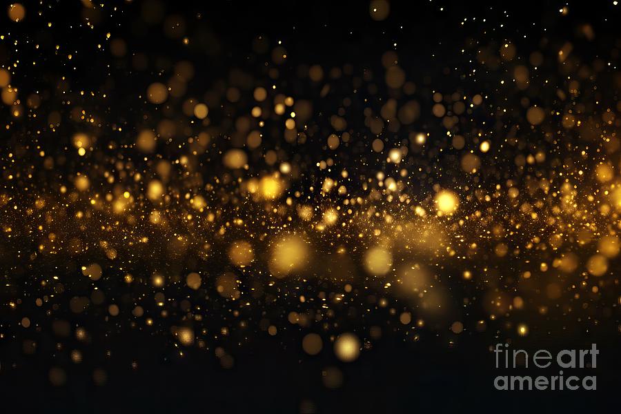 Christmas Painting - Gold glitter shimmer dust shiny lights particles dark abstract background by N Akkash