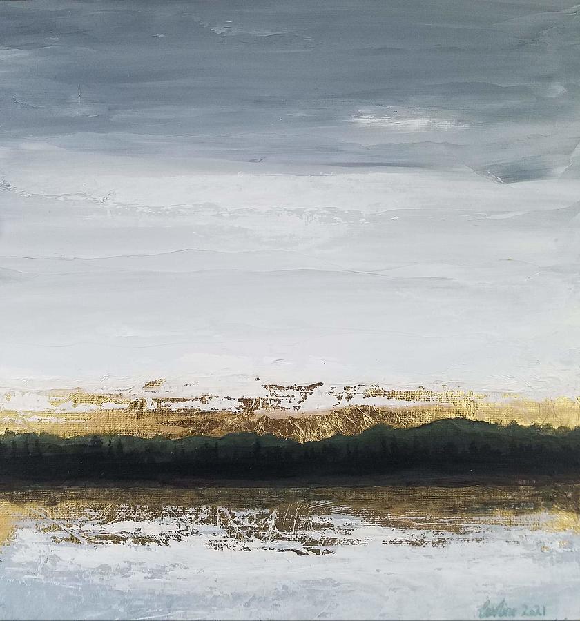 Gold Horizon Lake Painting by Caroline Philp
