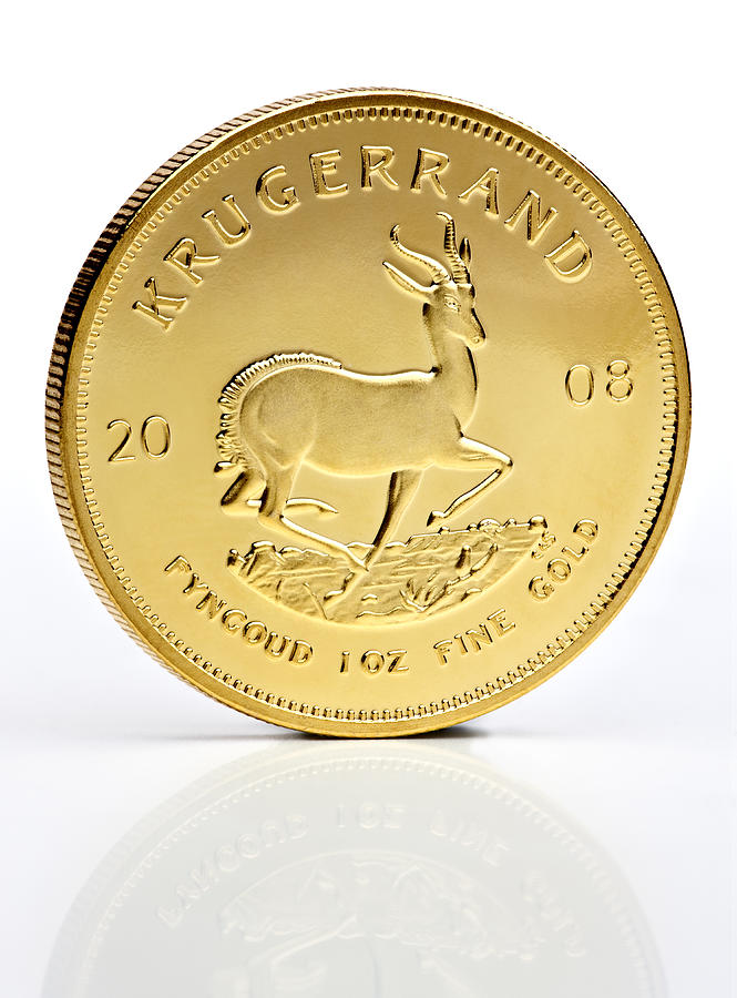 Gold Krugerrand on a white background Photograph by Anthony Bradshaw
