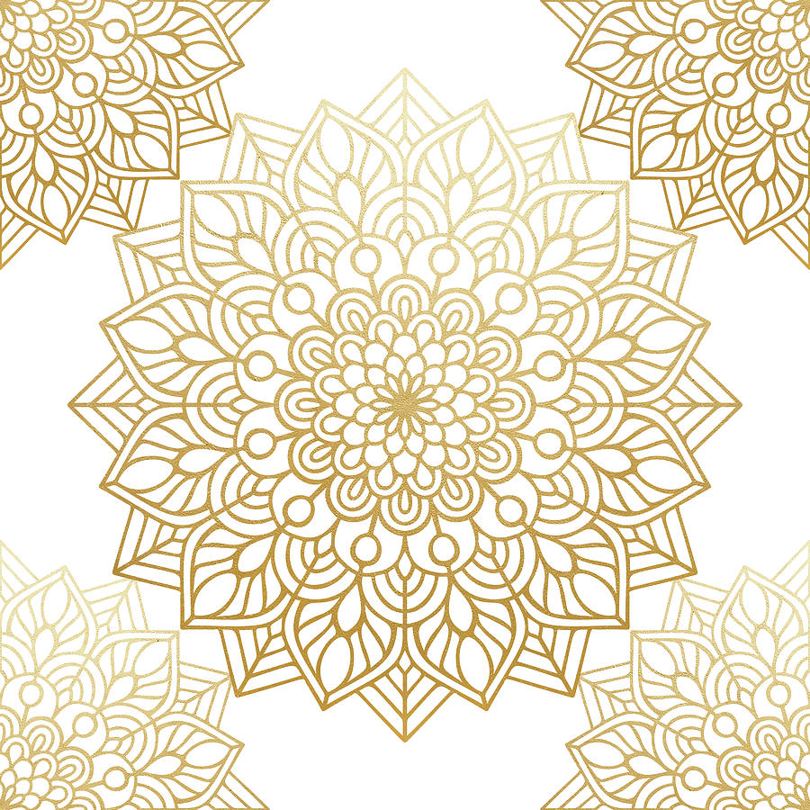 Gold Mandala Pattern in White Background Digital Art by Sambel Pedes