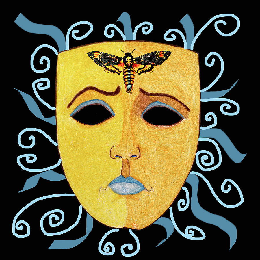 Gold Mask with Butterfly Mixed Media by Lorena Cassady