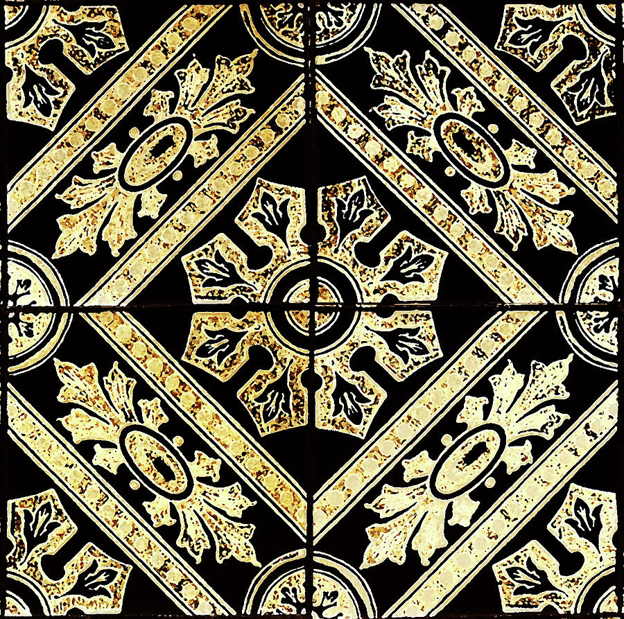 Gold On Black Tiles Mosaic Design Decorative Art III Digital Art by Irina Sztukowski