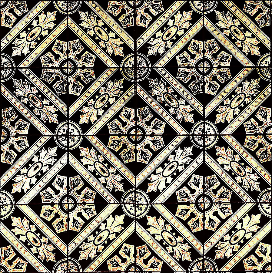 Gold On Black Tiles Mosaic Design Decorative Art V Digital Art by Irina Sztukowski
