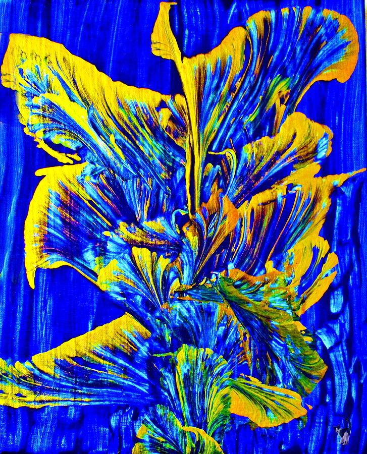 Gold On Blue Bouquet Painting by Joyce Dickens