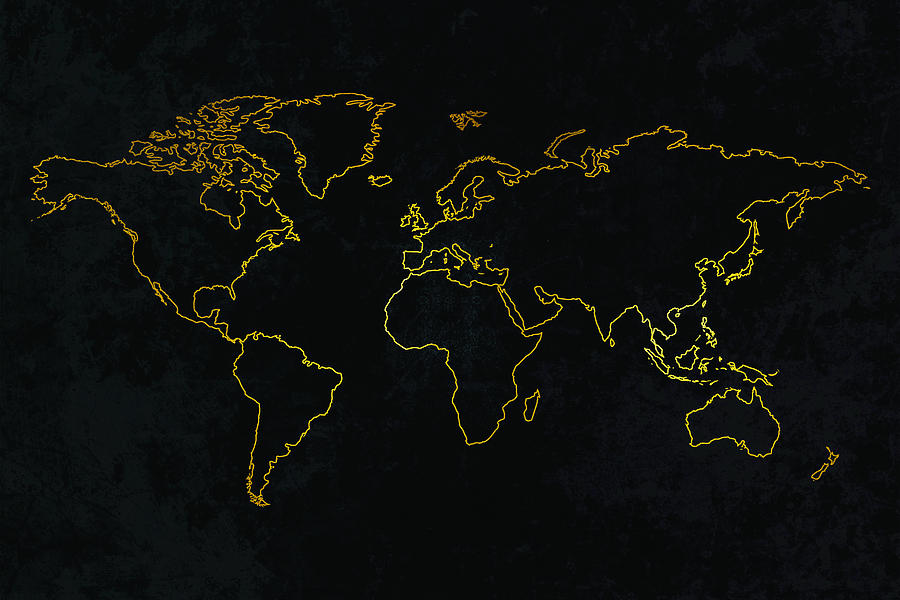 Gold Outline World Map Digital Art by HustleBroIllustrations - Fine Art ...