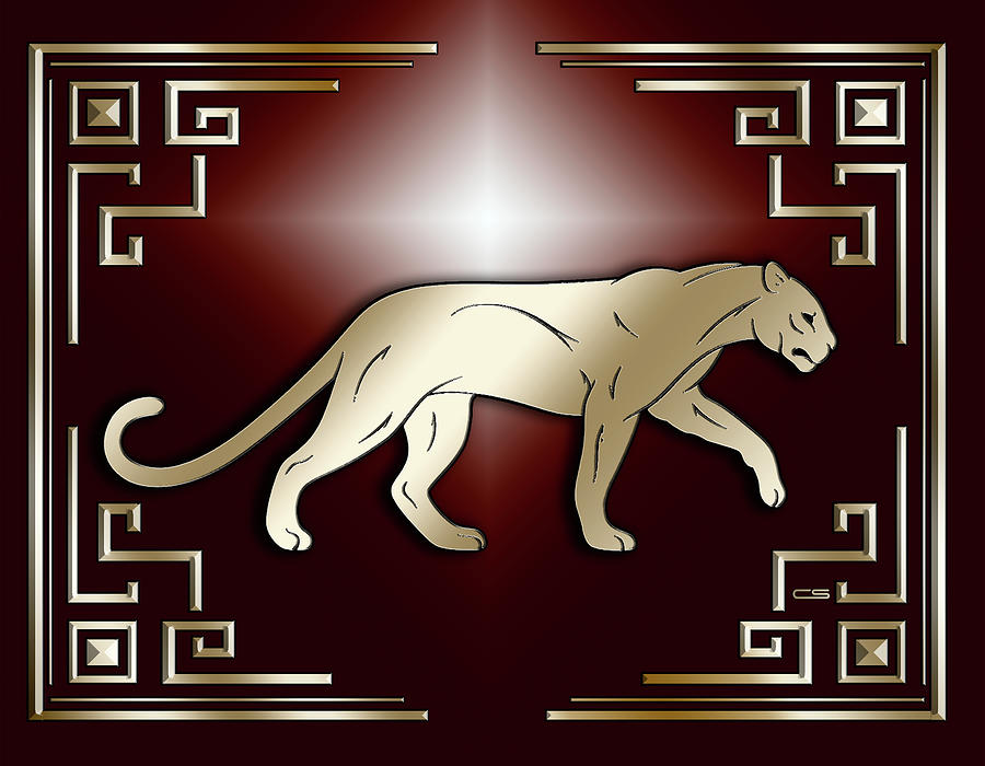 Gold Panther 1 Border 2 Digital Art by Chuck Staley