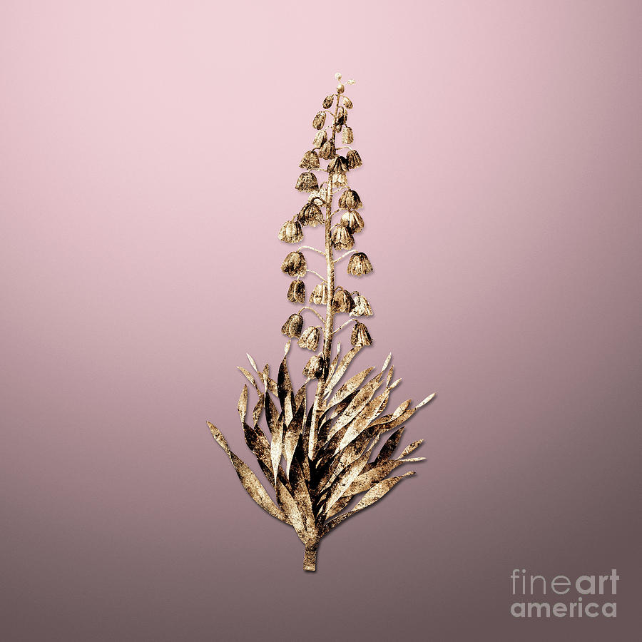 Gold Persian Lily on Rose Quartz n.02488 Painting by Holy Rock Design