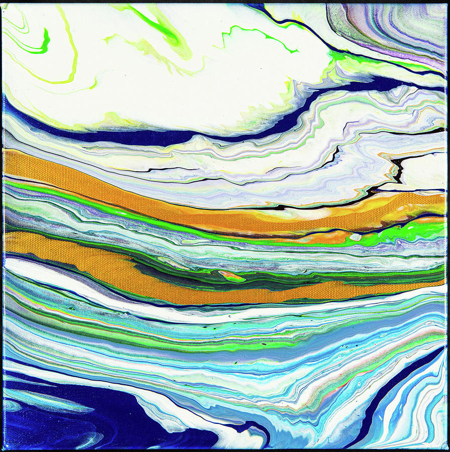 Gold River - Colorful Flowing Liquid Marble Abstract Contemporary Acrylic Painting Digital Art by Sambel Pedes