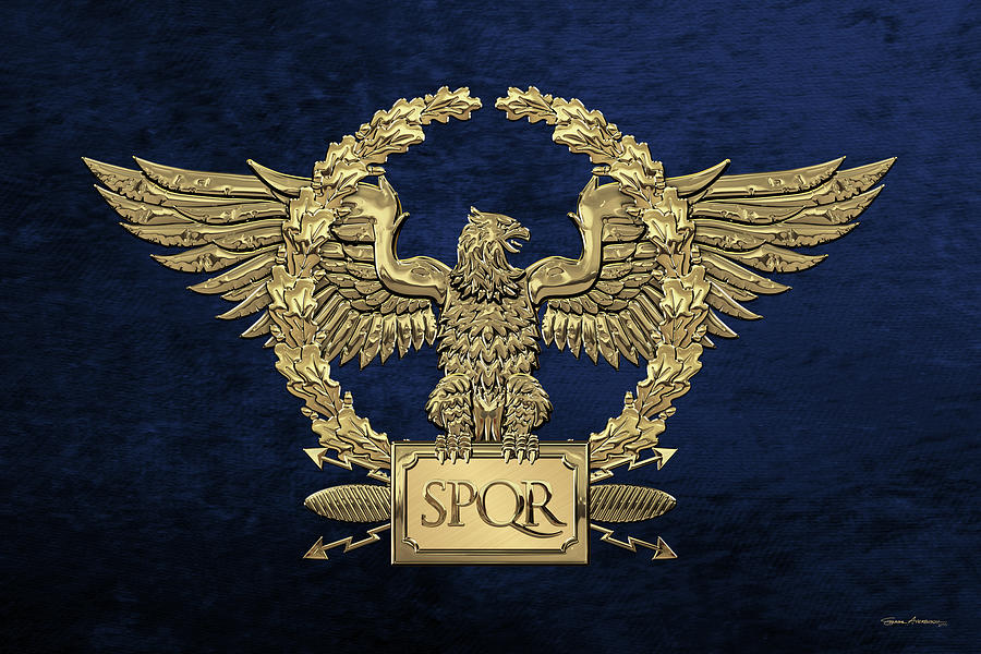 Gold Roman Imperial Eagle -  S P Q R  Special Edition over Blue Velvet Digital Art by Serge Averbukh
