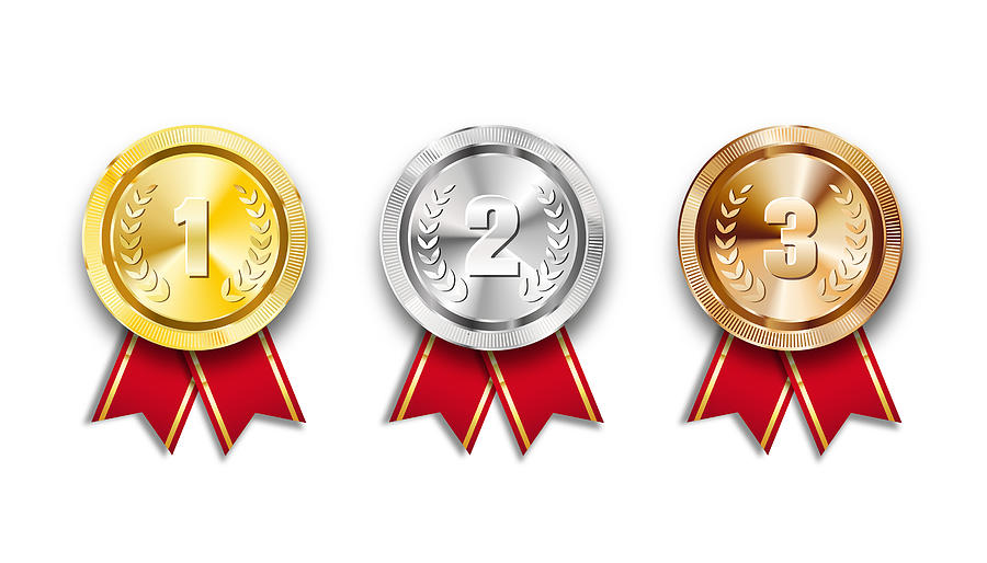 Gold, silver and bronze medals. Champion and winner awards medal set with red ribbon Drawing by Merovingian Gold, silver and bronze medals. Champion and winner awards medal set with red ribbon Drawing by Merovingian