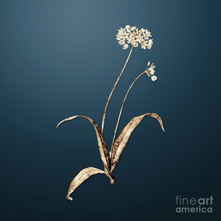 Spring Painting - Gold Spring Garlic on Dusk Blue n.00994 by Holy Rock Design