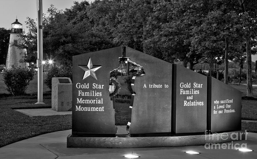 Gold Star Memorial And The Concord Lighthouse Black And White Photograph by Adam Jewell