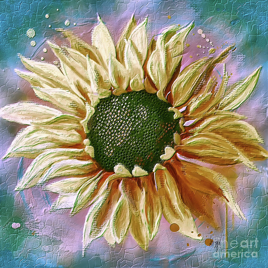 Gold Sunflower Against Blue Digital Art by Lois Bryan