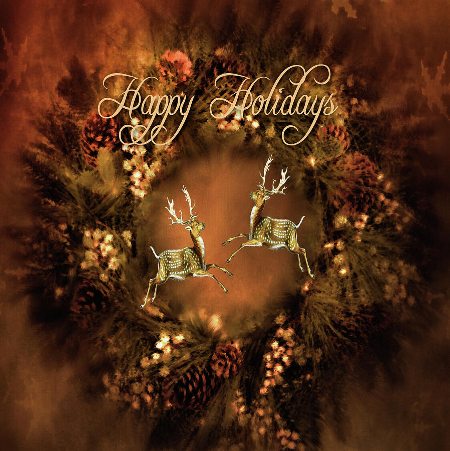Gold Toned Christmas Wreath  Digital Art by TnBackroadsPhotos