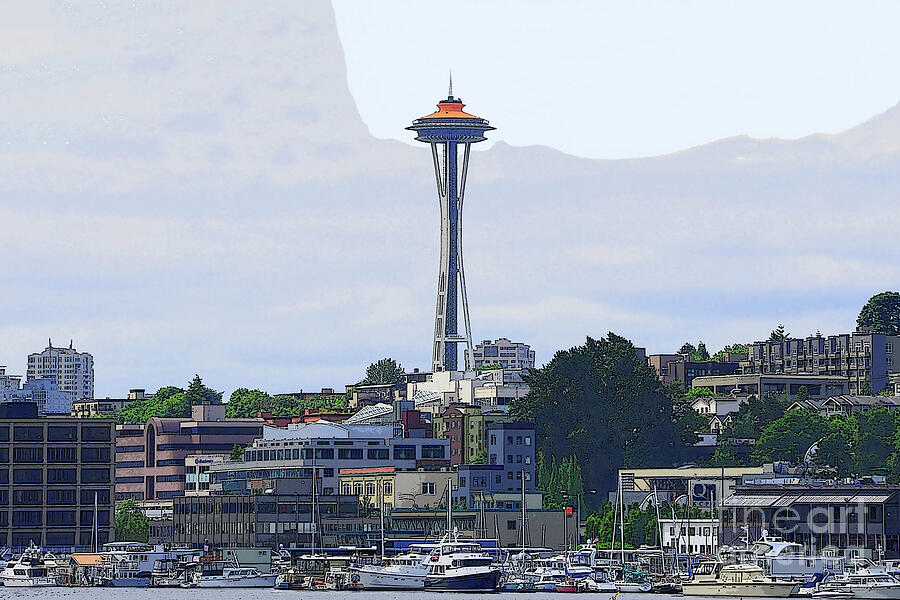 Gold Topped Space Needle Digital Art by Kirt Tisdale
