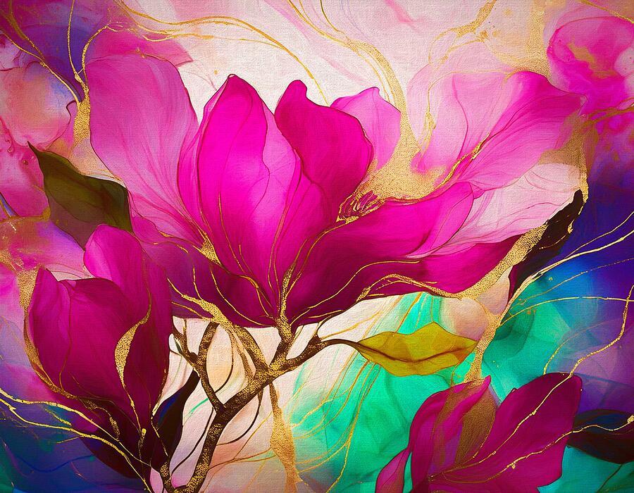 Gold-Touched Magnolia Oil Mixed Media by Susan Rydberg Gold-Touched Magnolia Oil Mixed Media by Susan Rydberg