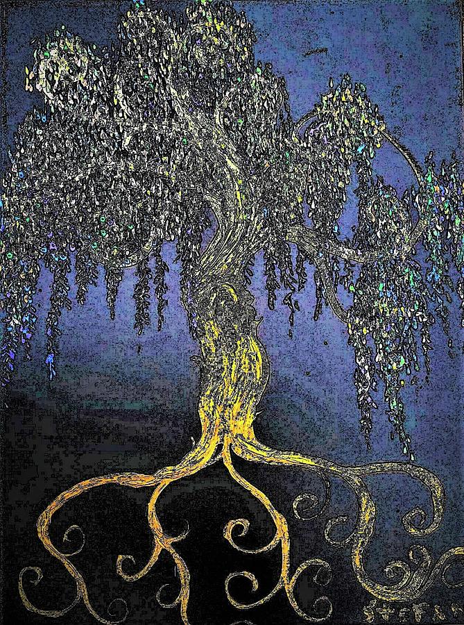 Gold Tree On An Iridescent Night Painting by Stefan Duncan