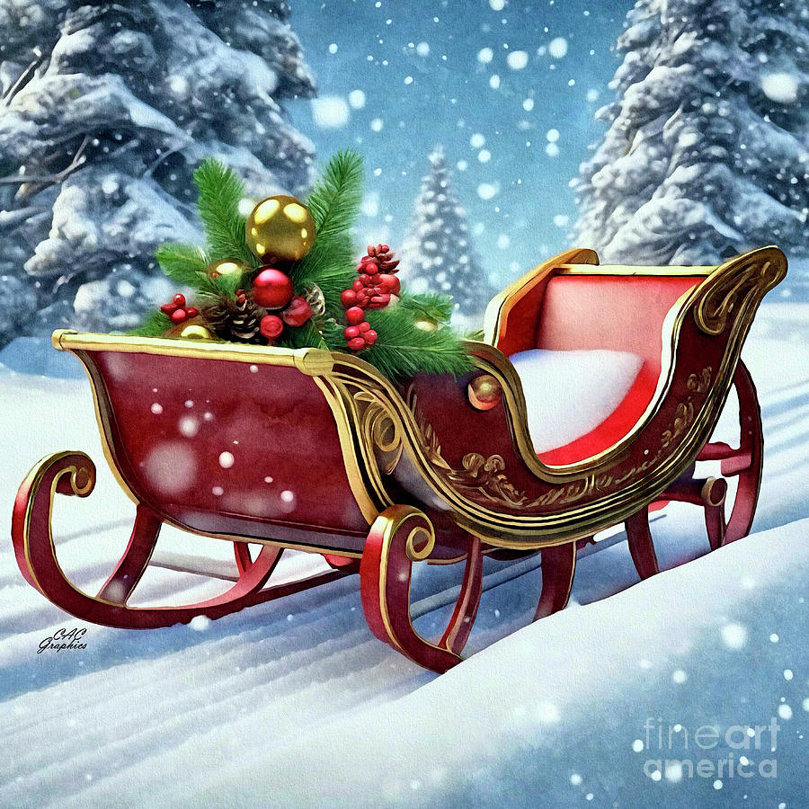 Gold Trimmed Red Sleigh Digital Art by CAC Graphics - Fine Art America