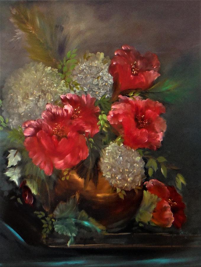 Gold Vase of Flowers Painting by Jacqueline Whitcomb