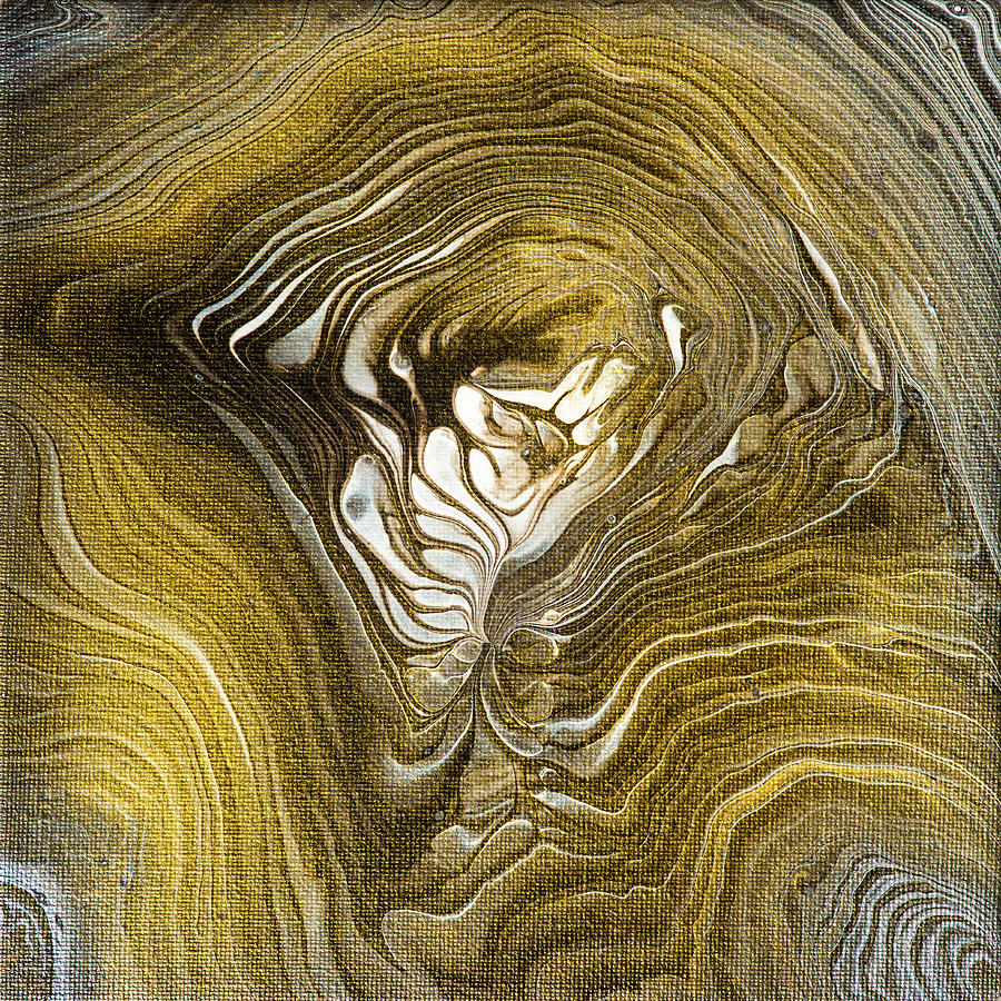 Golden Abstract Acrylic Pouring Art Ring Pour Painting by Matthias Hauser