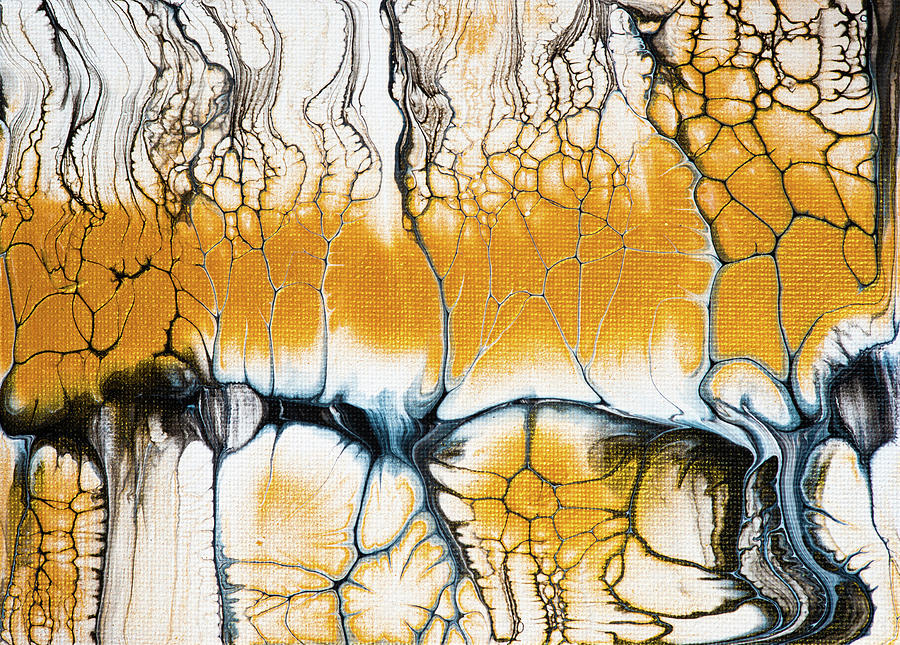 Golden Abstract Landscape Fluid Painting Swipe Pour Painting by Matthias Hauser