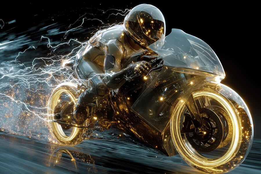 Golden Acceleration - Futuristic Motorcycle in Motion Digital Art by Matthias Hauser Golden Acceleration - Futuristic Motorcycle in Motion Digital Art by Matthias Hauser