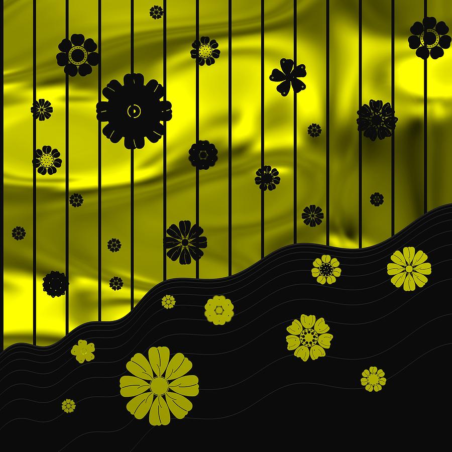 Golden And Black With Flowers Digital Art