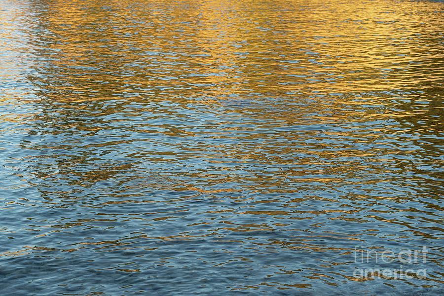 Golden and blue water surface at sunrise on Mediterranean Sea Photograph by Adriana Mueller