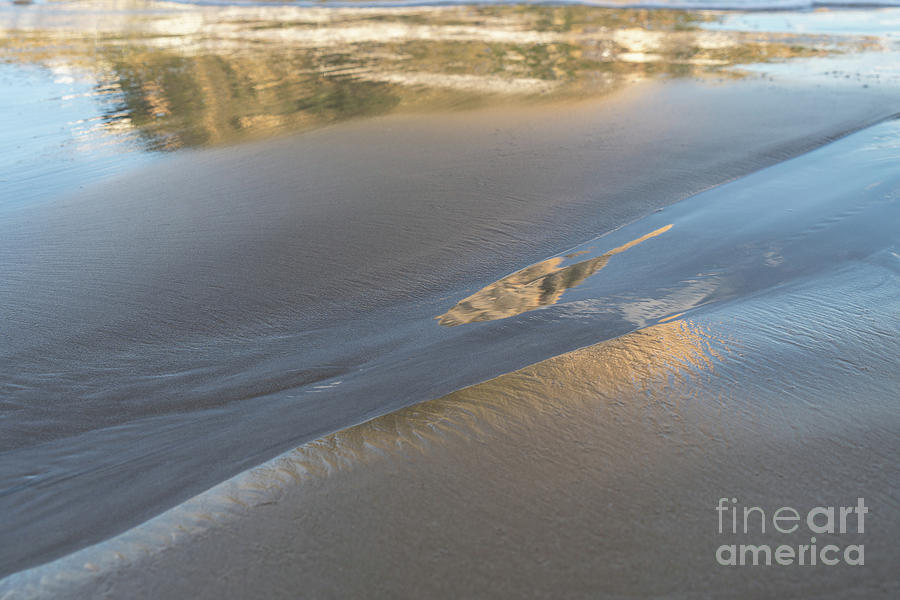 Golden and light blue reflections on the sandy beach 1 Photograph by Adriana Mueller