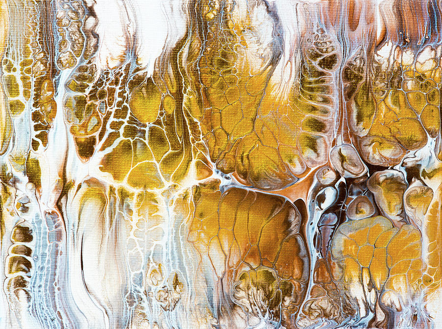 Golden and White Abstract Acrylic Fluid Painting Painting by Matthias Hauser