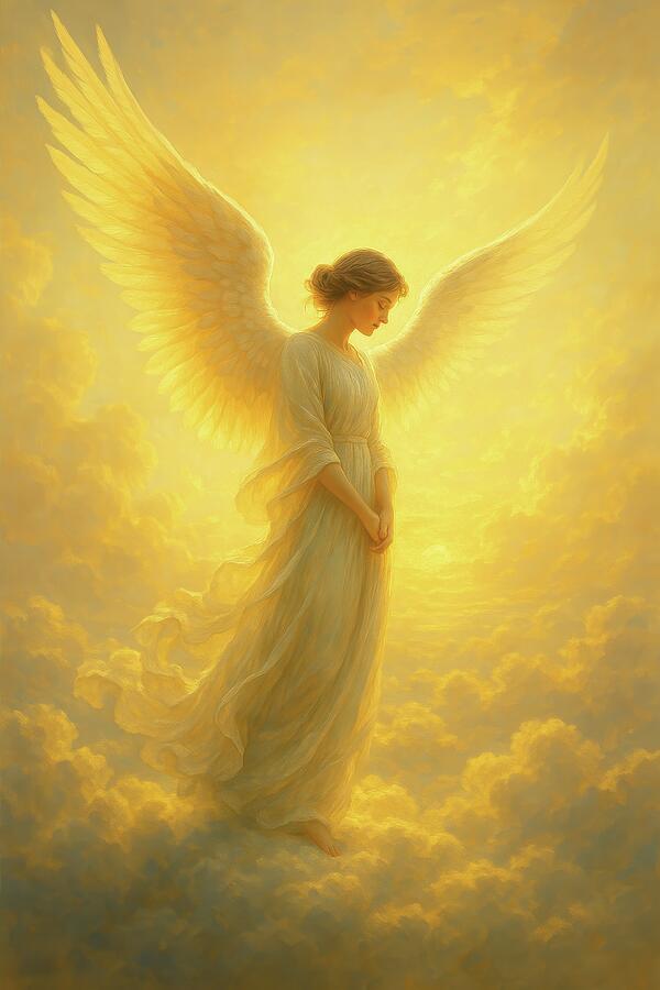 Golden Angel in Radiant Light - Serene Heavenly Mood Digital Art by Matthias Hauser Golden Angel in Radiant Light - Serene Heavenly Mood Digital Art by Matthias Hauser
