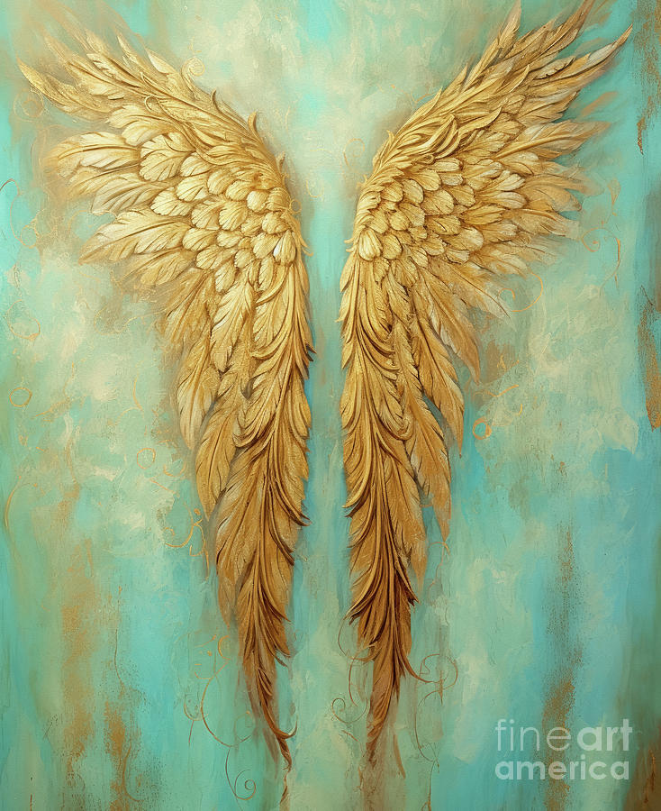 Golden Angel Wings Painting by Tina LeCour