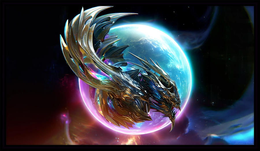Golden Aurora Dragon Digital Art by Shawn Dall