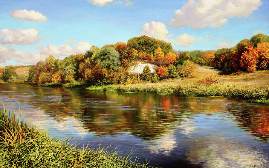 Nature Painting - Golden Autumn on the River by Serhiy Kapran