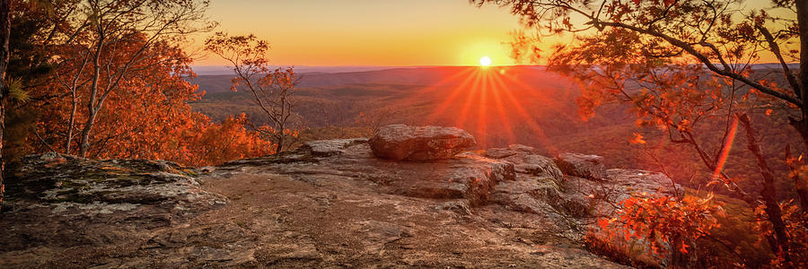 Golden Autumn Sunset Panorama From White Rock Mountain - Arkansas Boston Mountains Photograph by Gregory Ballos