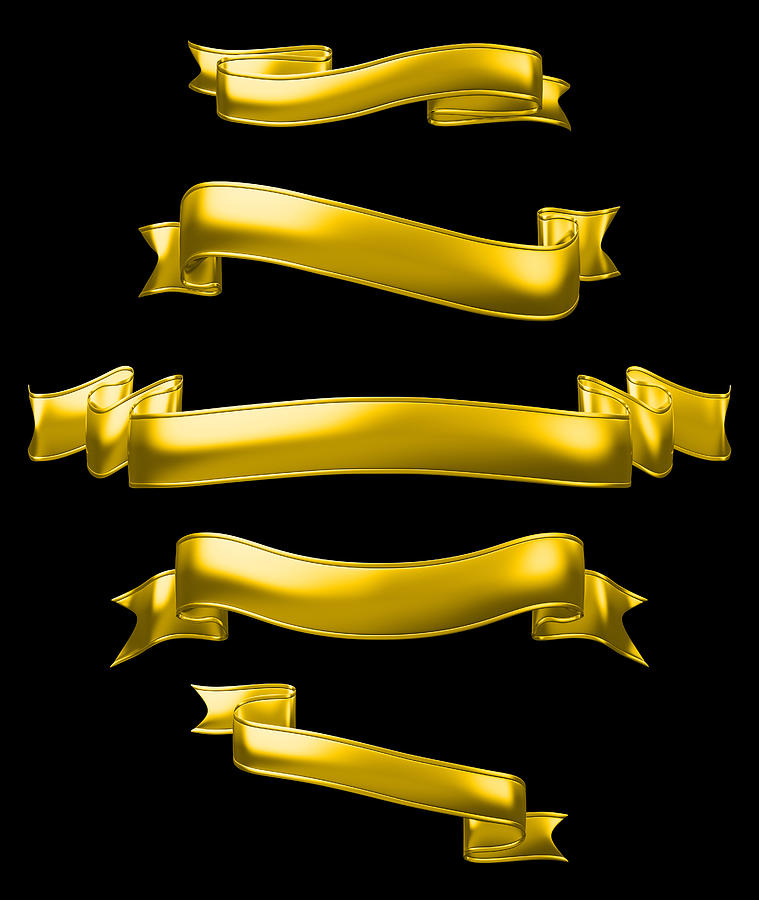 Golden banners set, high-resolution 3d render. Photograph by Me4o