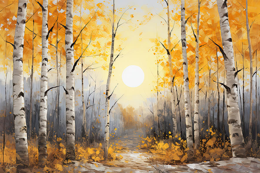 Golden Birch Forest Digital Art by Lourry Legarde