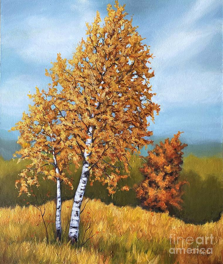 Golden birch Painting by Inese Poga