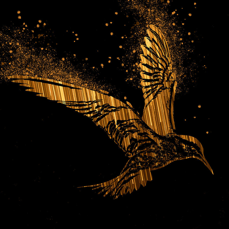 Golden Bird Digital Art by La Moon Art