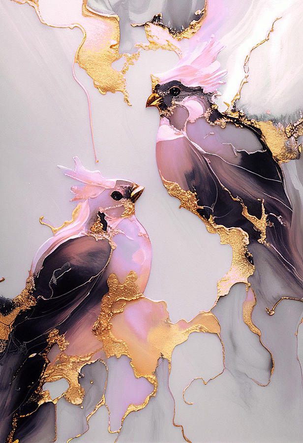 Golden Birds 02 Painting by Miki De Goodaboom