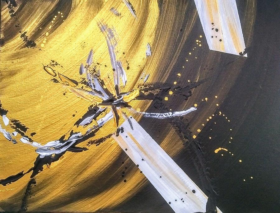 Golden Black Abstract Painting by Lynne McQueen