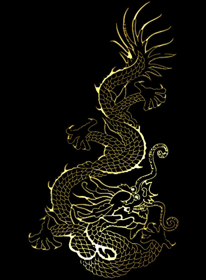 Golden Black Chinese Dragon Poster girl Painting by Roberts Graham ...
