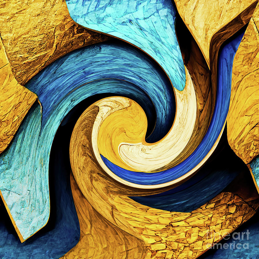 Golden Blue Abstract 2 Painting by Tina LeCour